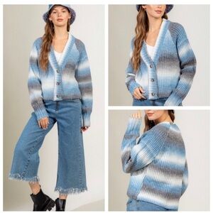 Blue ombré button up cardigan knit sweater Size Small